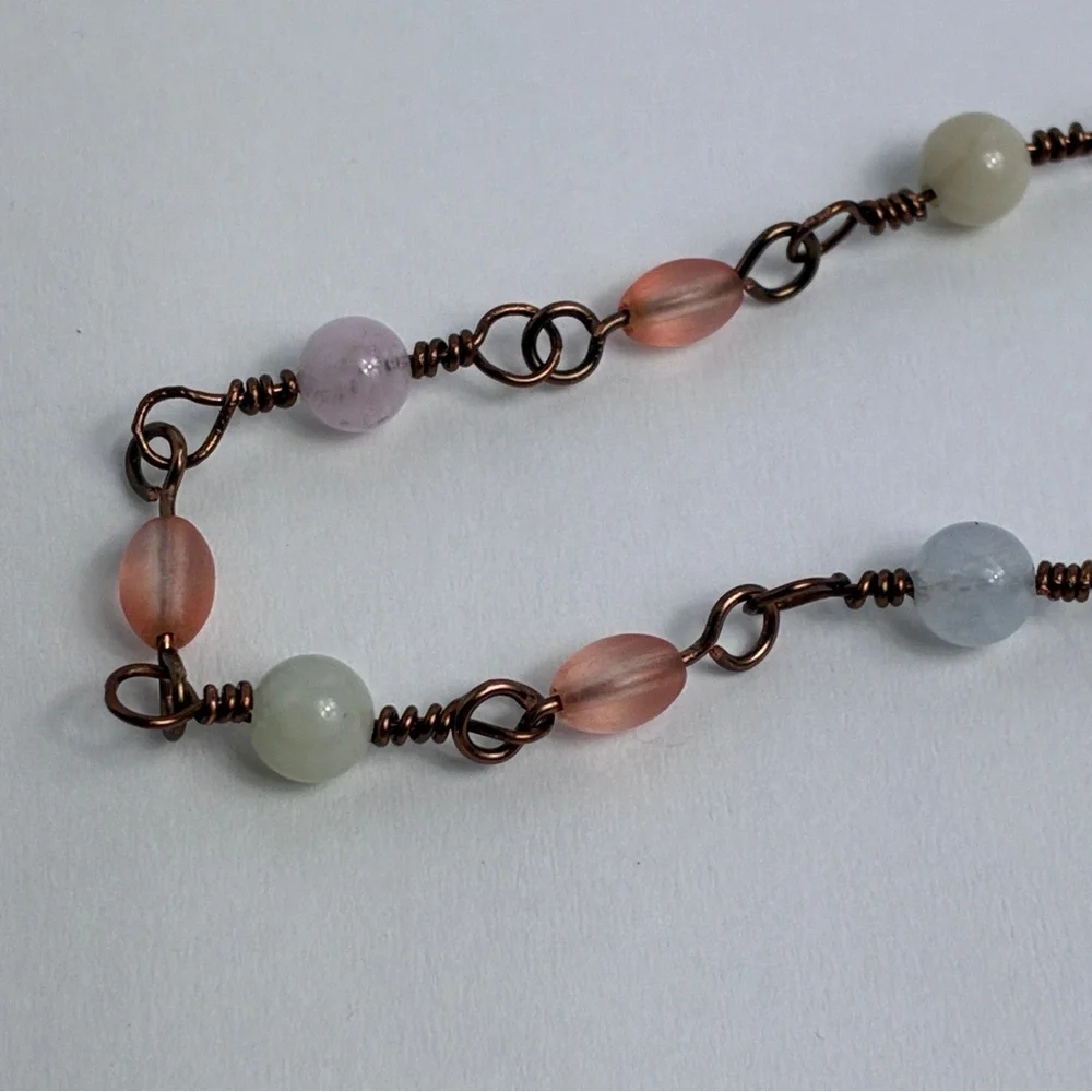 Handmade Morganite Bead Bracelet Pastel Multicolor Glass Semi Precious Stones